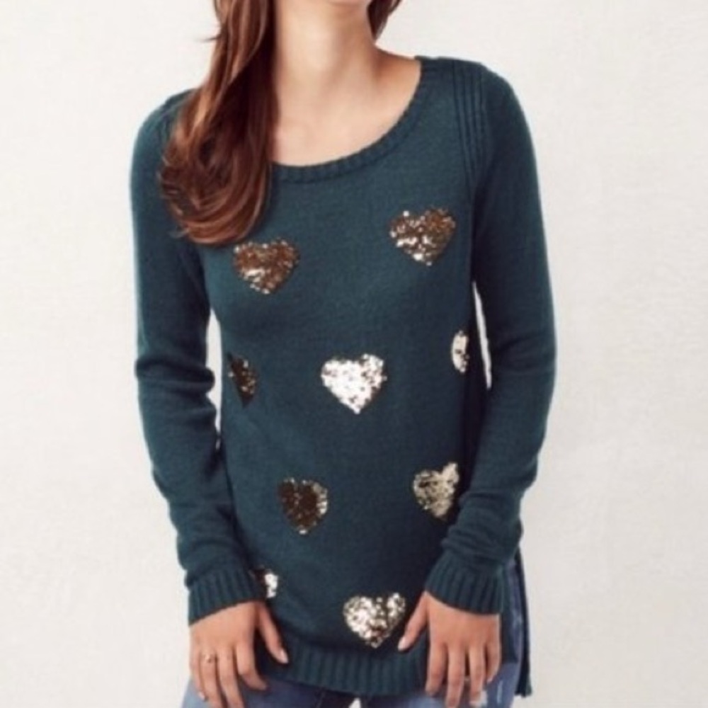 🆕 LC Lauren Conrad Sequin Heart Sweater Size Small